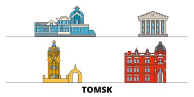 Rusya, Tomsk simge vektör çizim düz. Rusya, Tomsk satır şehir ünlü seyahat yerler, manzarası, tasarım ile. 