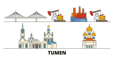 Rusya, Tumen düz yerlerinden illüstrasyon vektör. Rusya, Tumen satır şehir ünlü seyahat yerler, manzarası, tasarım ile. 