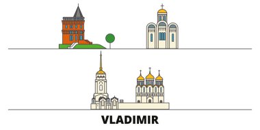 Rusya, Vladimir simge vektör çizim düz. Rusya, Vladimir satır şehir ünlü seyahat yerler, manzarası, tasarım ile. 