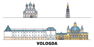 Rusya, Vologda simge vektör çizim düz. Rusya, Vologda satır şehir ünlü seyahat yerler, manzarası, tasarım ile. 