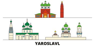 Rusya, Yaroslavl simge vektör çizim düz. Rusya, Yaroslavl satır şehir ünlü seyahat yerler, manzarası, tasarım ile. 
