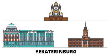 Russia, Yekaterinburg City flat landmarks vector illustration. Russia, Yekaterinburg City line city with famous travel sights, skyline, design.  clipart