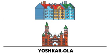 Rusya, Yoshkar Ola düz yerlerinden illüstrasyon vektör. Rusya, Yoshkar Ola satır şehir ünlü seyahat yerler, manzarası, tasarım ile. 