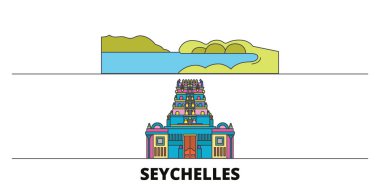 Seyşeller düz yerlerinden illüstrasyon vektör. Seyşeller satır şehir ünlü seyahat yerler, manzarası, tasarım ile. 