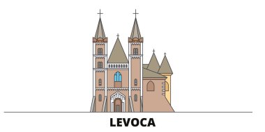 Slovakya, Levoca düz yerlerinden illüstrasyon vektör. Slovakya, Levoca satır şehir ünlü seyahat yerler, manzarası, tasarım ile. 