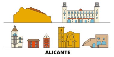 İspanya, Alicante simge vektör çizim düz. İspanya, Alicante satır şehir ünlü seyahat yerler, manzarası, tasarım ile. 