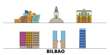 İspanya, Bilbao simge vektör çizim düz. İspanya, Bilbao satır şehir ünlü seyahat yerler, manzarası, tasarım ile. 