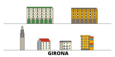 İspanya, Girona düz yerlerinden illüstrasyon vektör. İspanya, Girona satır şehir ünlü seyahat yerler, manzarası, tasarım ile. 