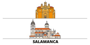 İspanya, Salamanca simge vektör çizim düz. İspanya, Salamanca satır şehir ünlü seyahat yerler, manzarası, tasarım ile. 