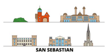 İspanya, San Sebastian düz yerlerinden illüstrasyon vektör. İspanya, San Sebastian satır şehir ünlü seyahat yerler, manzarası, tasarım ile. 