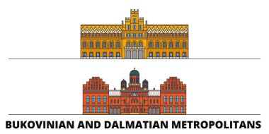 Ukrayna, Bukovinian ve Dalmaçya Metropolitans simge vektör çizim düz. Ukrayna, Bukovinian ve Dalmaçya Metropolitans hattı şehir ünlü seyahat yerler, manzarası, tasarım ile. 