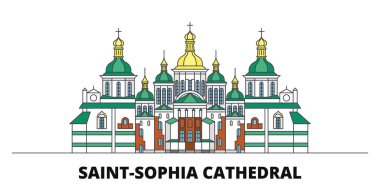 Ukrayna, Kiev, St. Sophia Katedrali düz yerlerinden illüstrasyon vektör. Ukrayna, Kiev, St. Sophia Katedrali satır şehir ünlü ile seyahat yerler, manzarası, tasarım. 