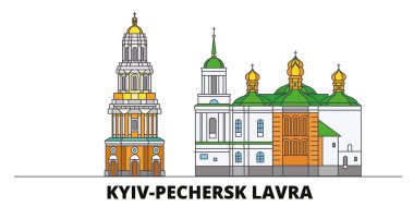 Ukrayna, Kiev, Pechersk Lavra düz yerlerinden illüstrasyon vektör. Ukrayna, Kiev, Pechersk Lavra şehir ünlü seyahat yerler, manzarası, tasarım ile line. 