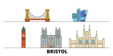 İngiltere, Bristol simge vektör çizim düz. İngiltere, Bristol satır şehir ünlü seyahat yerler, manzarası, tasarım ile. 
