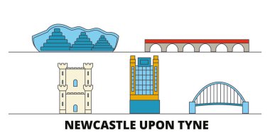İngiltere, Newcastle Upon Tyne düz yerlerinden illüstrasyon vektör. İngiltere, Newcastle Upon Tyne satır şehir ünlü seyahat yerler, manzarası, tasarım ile. 