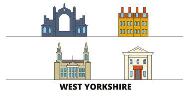 Amerika Birleşik Devletleri, Batı Yorkshire düz yerlerinden illüstrasyon vektör. Amerika Birleşik Devletleri, Batı Yorkshire satır şehir ünlü seyahat yerler, manzarası, tasarım ile. 