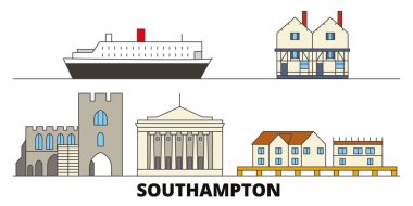 İngiltere, Southampton düz yerlerinden illüstrasyon vektör. İngiltere, Southampton satır şehir ünlü seyahat yerler, manzarası, tasarım ile. 