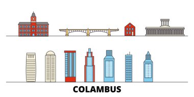 Amerika Birleşik Devletleri, Columbus düz yerlerinden illüstrasyon vektör. Amerika Birleşik Devletleri, Columbus satır şehir ünlü seyahat yerler, manzarası, tasarım ile. 