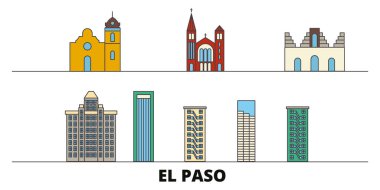 Amerika Birleşik Devletleri, El Paso düz yerlerinden illüstrasyon vektör. Amerika Birleşik Devletleri, El Paso satır şehir ünlü seyahat yerler, manzarası, tasarım ile. 