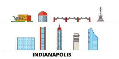 Amerika Birleşik Devletleri, Indianapolis düz yerlerinden illüstrasyon vektör. Amerika Birleşik Devletleri, Indianapolis satır şehir ünlü seyahat yerler, manzarası, tasarım ile. 