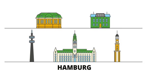 Německo, Hamburk ploché památky vektorové ilustrace. Německo, Hamburg city line s slavných cestovních památky, Panorama, design. — Stockový vektor