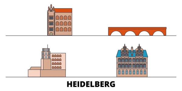Alemania, Heidelberg plana hito vector ilustración. Alemania, Heidelberg ciudad línea con lugares de interés turístico famosos, horizonte, diseño . — Vector de stock