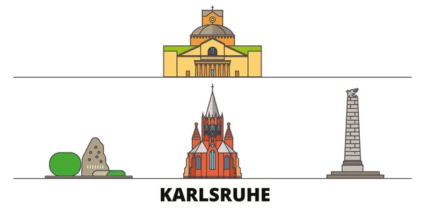 Alemania, Karlsruhe plana monumentos vector ilustración. Alemania, Karlsruhe ciudad línea con lugares de interés turístico famosos, horizonte, diseño . — Vector de stock