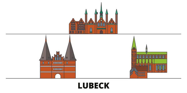 Alemania, Lubeck plana hito vector ilustración. Alemania, Lubeck línea de la ciudad con lugares de interés turístico famosos, horizonte, diseño . — Archivo Imágenes Vectoriales