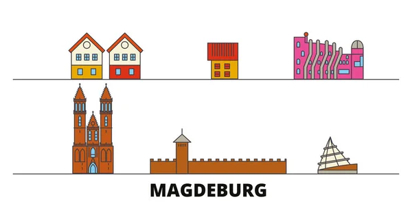 德国马格德堡平面地标向量例证。德国马格德堡线城市与著名的旅游景点, 天际线, 设计. — 图库矢量图片