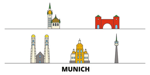 Alemania, Munich hito plano vector ilustración. Alemania, Munich line city con lugares de interés turístico famosos, horizonte, diseño . — Vector de stock