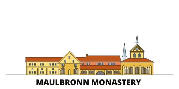 德国, 毛尔布隆修道院平地标向量例证。德国, 毛尔布隆修道院线城市与著名的旅游景点, 天际线, 设计. — 图库矢量图片