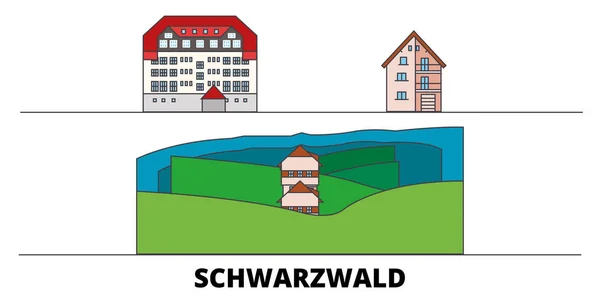 Tyskland, Schwarzwald platt sevärdheter vektor illustration. Tyskland, Schwarzwald linje stad med berömda resa sevärdheter, skyline, design. — Stock vektor