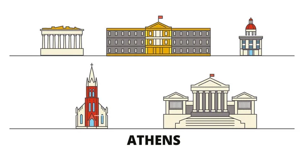 Řecko, Atény ploché památky vektorové ilustrace. Řecko, Atény linie město slavných cestovních památky, Panorama, design. — Stockový vektor