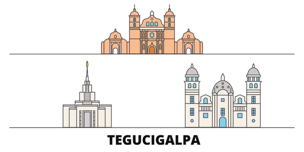 Honduras, Tegucigalpa plana monumentos vector ilustración. Honduras, ciudad de la línea de Tegucigalpa con lugares de interés turístico famosos, horizonte, diseño . — Vector de stock