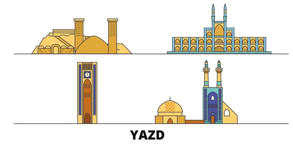 Irán, Yazd plana hito vector ilustración. Irán, ciudad de la línea de Yazd con lugares de interés turístico famosos, horizonte, diseño . — Vector de stock