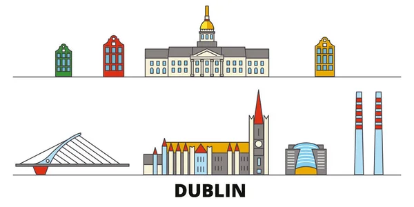 Irland, Dublin flat landmarks vector illustration. Irland, Dublino line city con famose attrazioni turistiche, skyline, design . — Vettoriale Stock