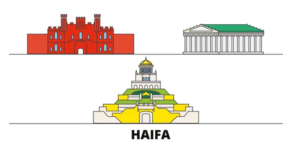 Israel, Haifa plana hito vector ilustración. Israel, Haifa ciudad con lugares de interés turístico famosos, horizonte, diseño . — Vector de stock