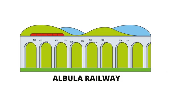 Italië, Albulabahn platte bezienswaardigheden vector illustratie. Italië, Albulabahn lijn stad met beroemde reizen bezienswaardigheden, skyline, design. — Stockvector