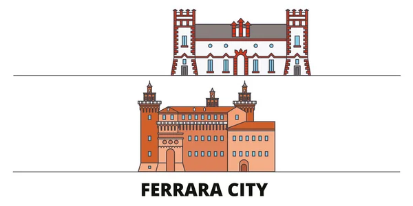 Italie, Ferrara City repères plats illustration vectorielle. Italie, Ferrare Ville ligne avec des sites touristiques célèbres, skyline, design . — Image vectorielle