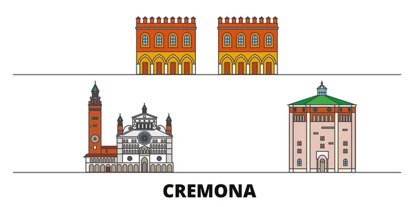 Italia, Cremona plana monumentos vector ilustración. Italia, Cremona ciudad línea con lugares de interés turístico famosos, horizonte, diseño . — Vector de stock