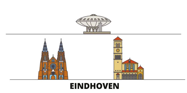 Países Bajos, Eindhoven plano hito vector ilustración. Países Bajos, Eindhoven line city con lugares de interés turístico famosos, horizonte, diseño . — Vector de stock