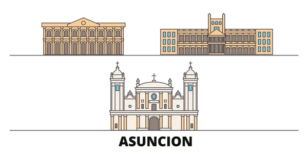Paraguay, Asunción plana hito vector ilustración. Paraguay, Asunción ciudad línea con lugares de interés turístico famosos, horizonte, diseño . — Vector de stock
