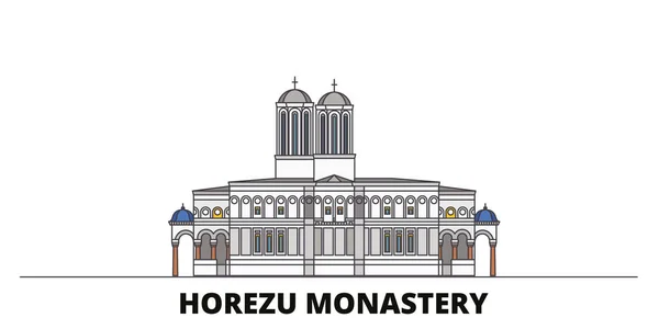 루마니아, Horezu 수도원 플랫 랜드마크 벡터 일러스트 레이 션. 루마니아, Horezu 수도원 선 도시와 유명한 여행 명소, 스카이 라인, 디자인. — 스톡 벡터