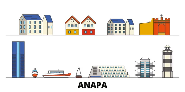 Russie, Anapa repères plats illustration vectorielle. Russie, Anapa line city avec des sites touristiques célèbres, skyline, design . — Image vectorielle