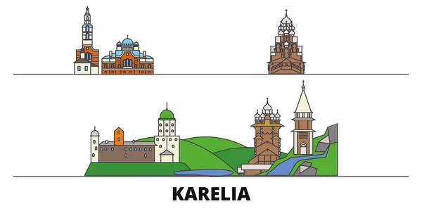 Russland, karelien flache landmarken vektorillustration. russland, karelien line city mit berühmten reisesehenswürdigkeiten, skyline, design. — Stockvektor