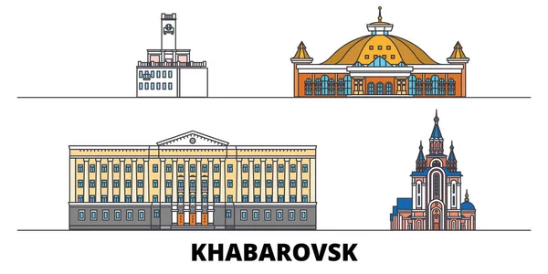 Russia, Khabarovsk punti di riferimento piatto vettoriale illustrazione. Russia, Khabarovsk linea città con famose attrazioni turistiche, skyline, design . — Vettoriale Stock