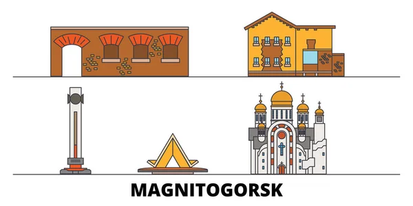 Russie, Magnitogorsk repères plats illustration vectorielle. Russie, Magnitogorsk line city avec des sites touristiques célèbres, skyline, design . — Image vectorielle