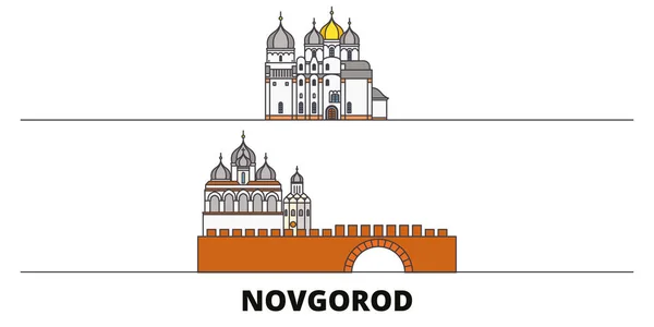 Russie, Novgorod repères plats illustration vectorielle. Russie, Novgorod line city avec des sites touristiques célèbres, skyline, design . — Image vectorielle