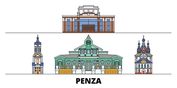 Ryssland, Penza platt sevärdheter vektorillustration. Ryssland, Penza linje stad med berömda resa sevärdheter, skyline, design. — Stock vektor