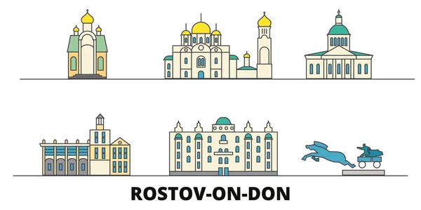 Oroszország, Rostov On Don lapos tereptárgyak vektoros illusztráció. Oroszország, Rostov On Don vonal város híres utazási látnivalók, városkép, design. — Stock Vector